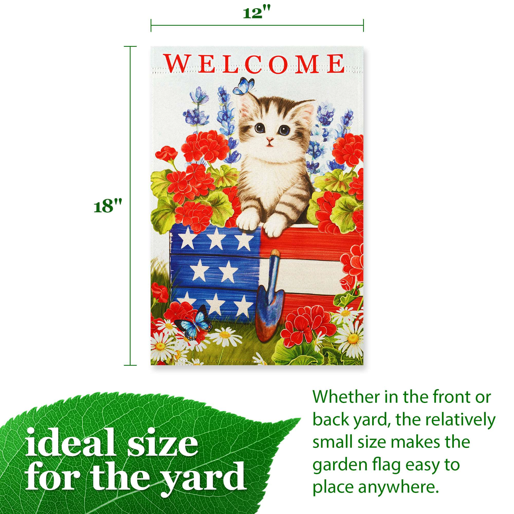 G128 12x18 in Double-Sided Welcome Kitten Patriotic Garden Flag, Blockout Polyester