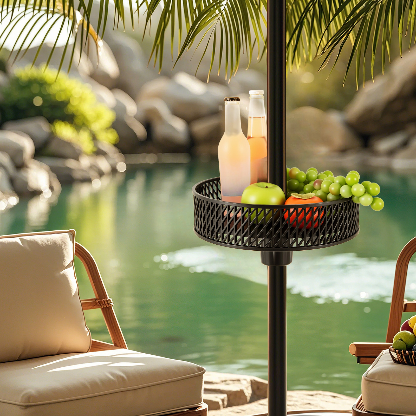 SUGIFT Black 12-Inch Patio Umbrella Table Tray with 3 Pole Adapters