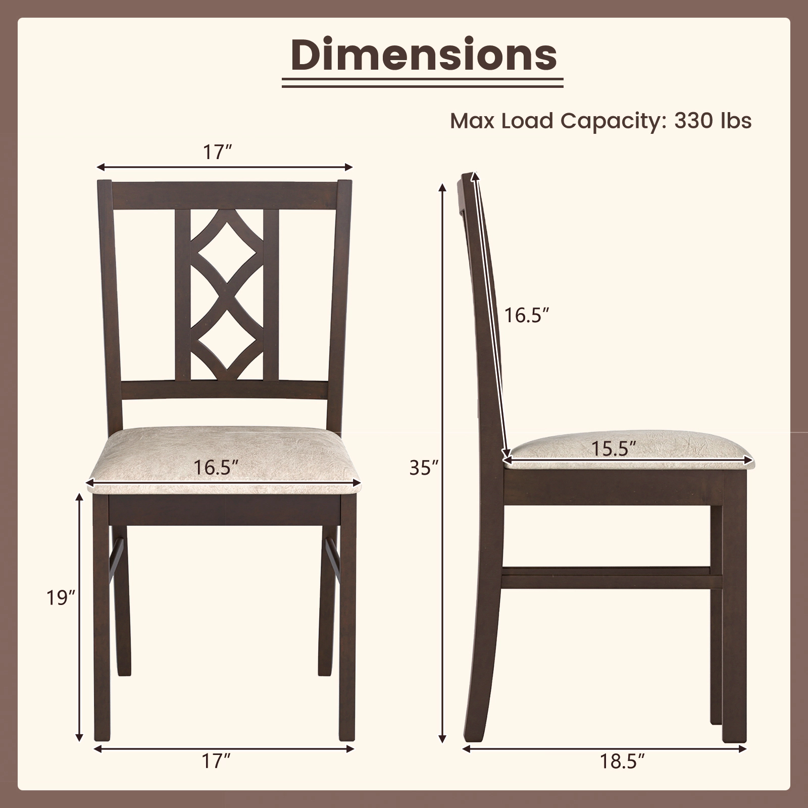 SUGIFT Set of 2 Rubber Wood Dining Chairs with Hollowed Backrest 330-lb Capacity 19-in Seat Height Walnut