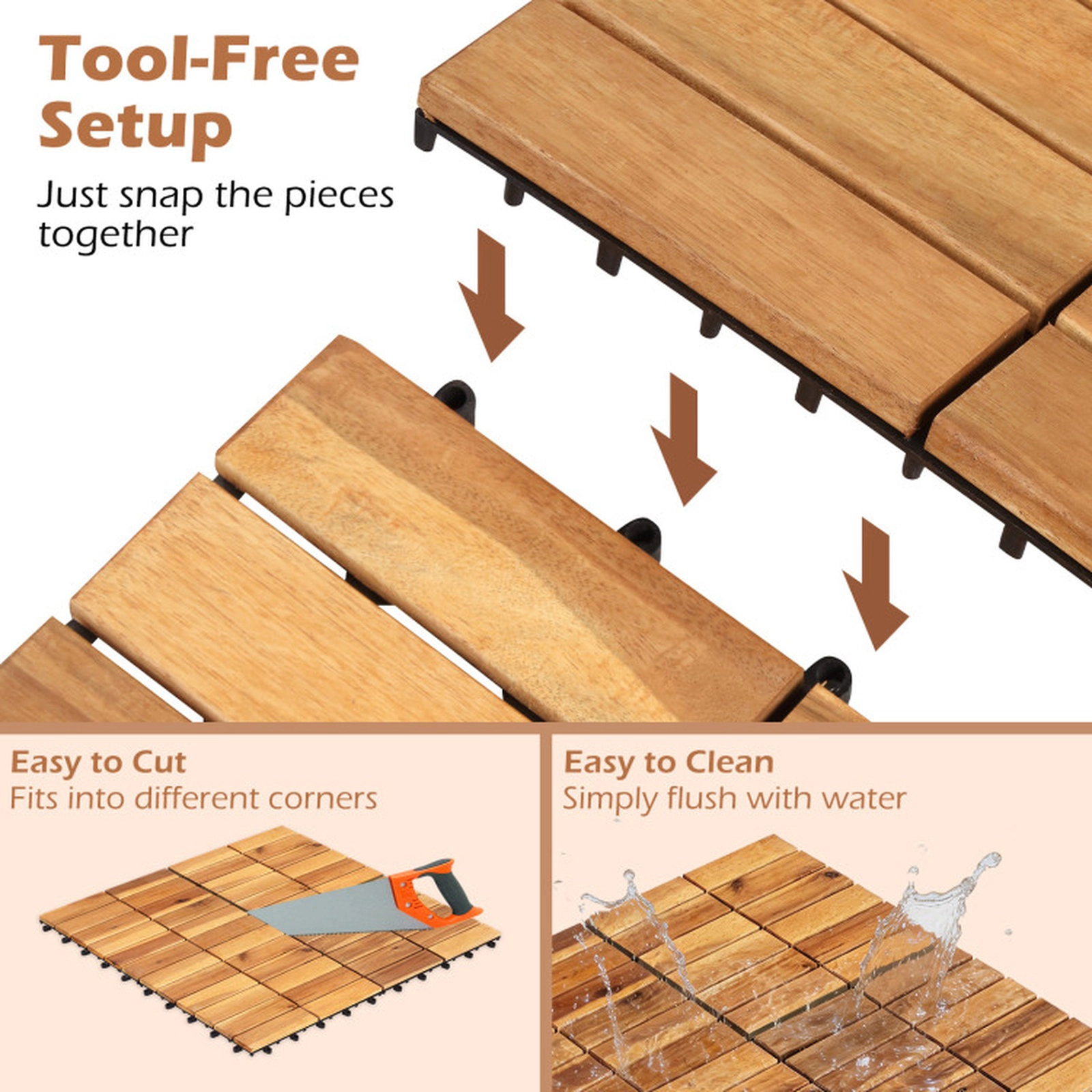 SUGIFT Natural 54-Piece Acacia Wood Deck Tiles with Anti-Slip Surface 12-in W 12-in D 500-lb Tile Capacity