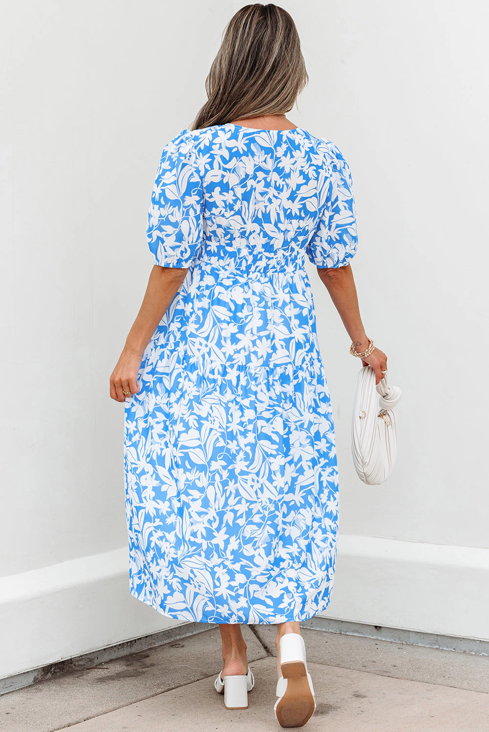 Threaded Pear Women's Shannon Floral V Neck Long Dress
