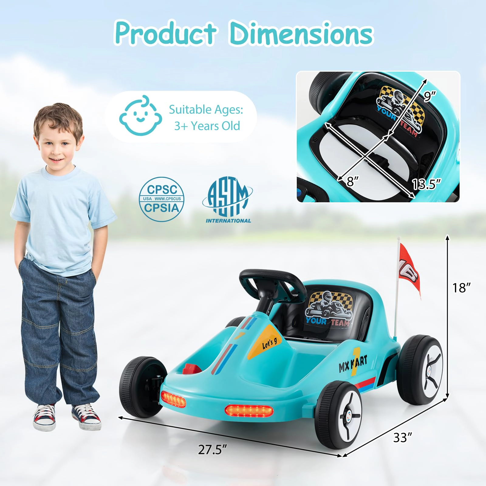 Glintex 12V Kids Electric Go-Kart with Five Stated Speed Bands