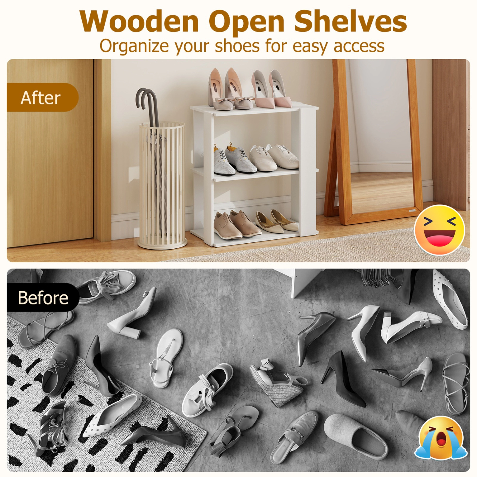 SUGIFT Set of 2 35-lb Per Tier 20.5-in 3-Tier Stackable Wooden Shoe Rack with Anti-Tipping Device
