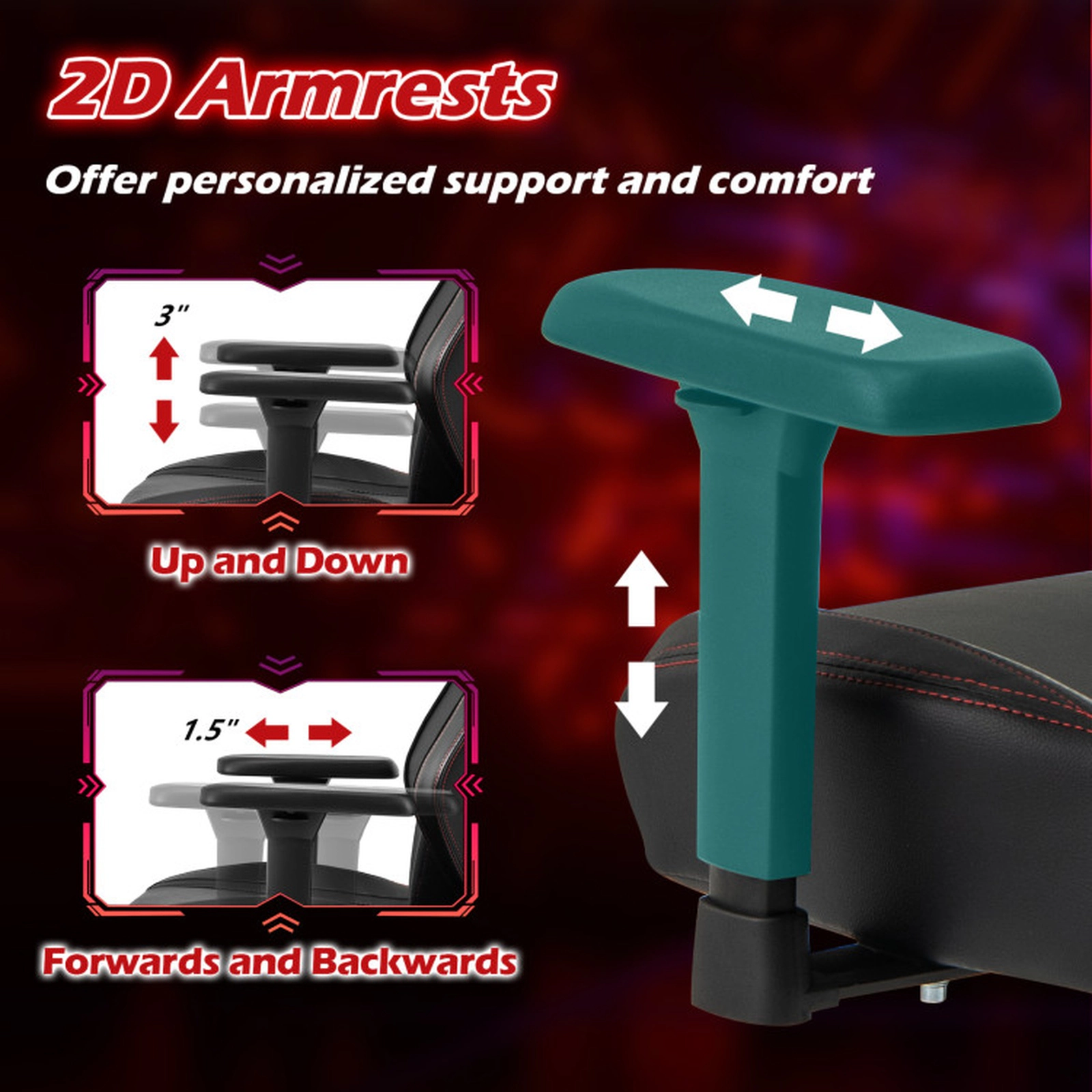 SUGIFT Black Ergonomic Reclining Gaming Office Chair with Magnetic Headrest