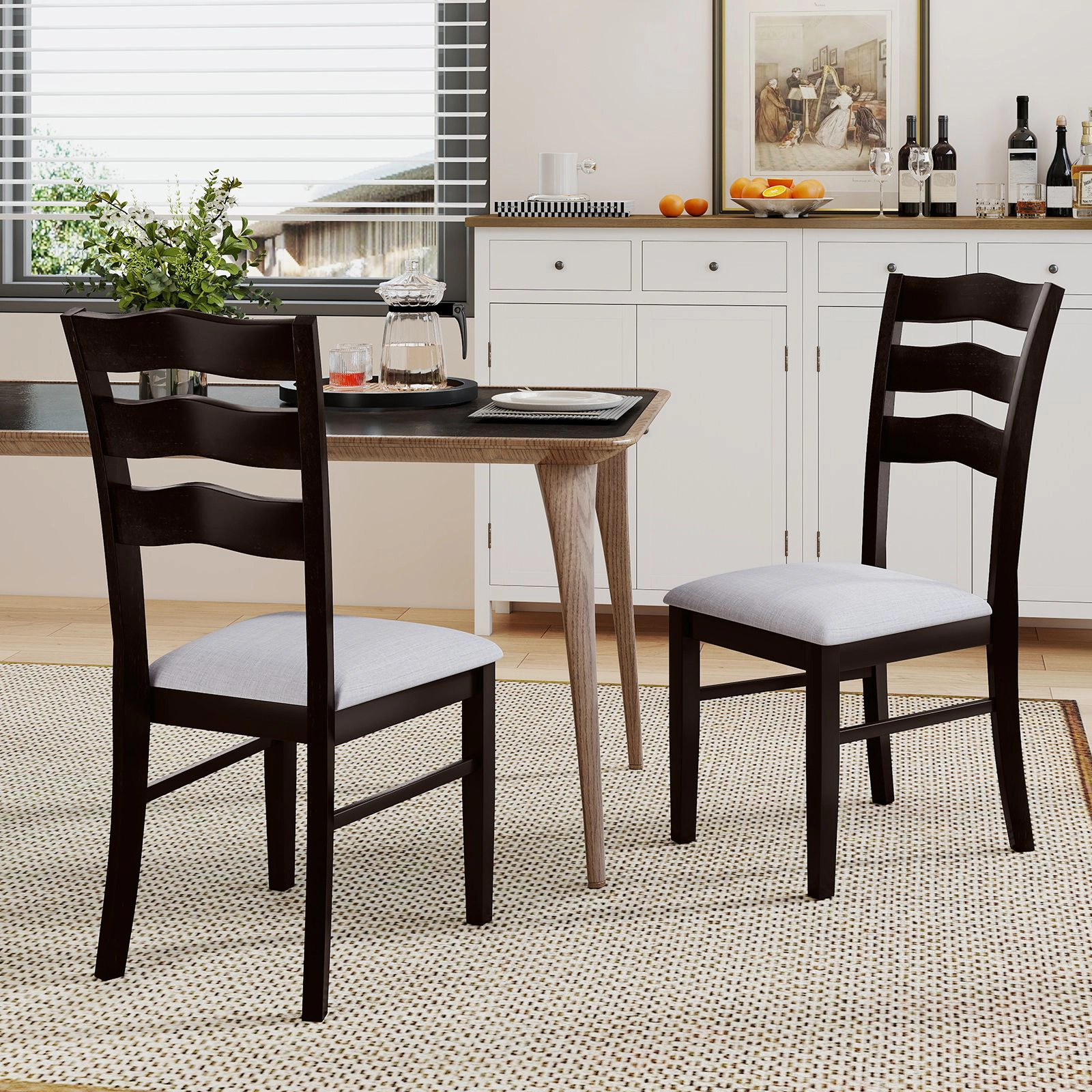 SlickBlue Farmhouse Dining Chairs, Velvet Seat, Wave Back Design