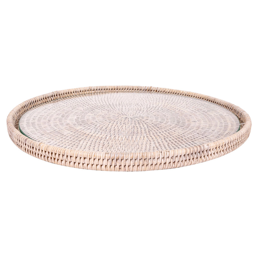 Saboga Home™ Round Flat Tray with Glass Insert