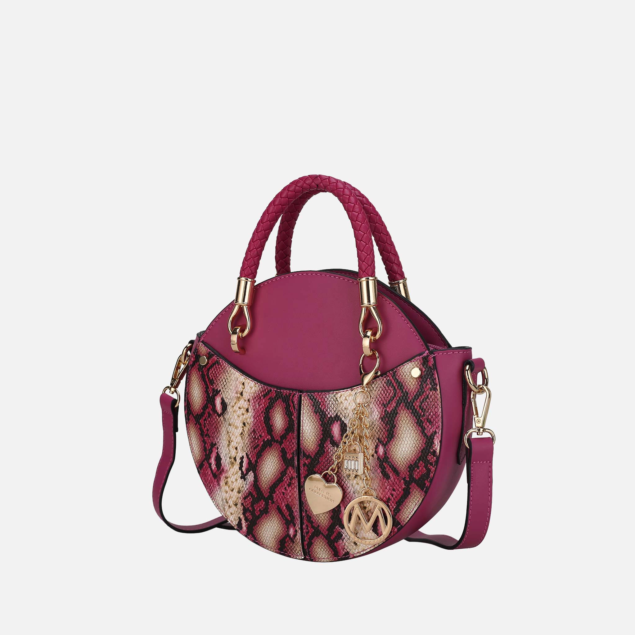 MKF Collection Camille Round Crossbody Bag - Snake Embossed Vegan Leather Shoulder Bag, Gold-Tone Hardware