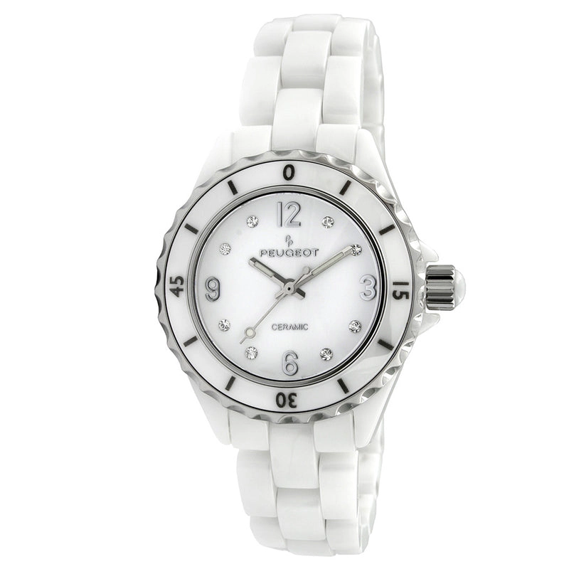 Peugeot Women's 36mm White Genuine Ceramic Watch with Sport Bezel