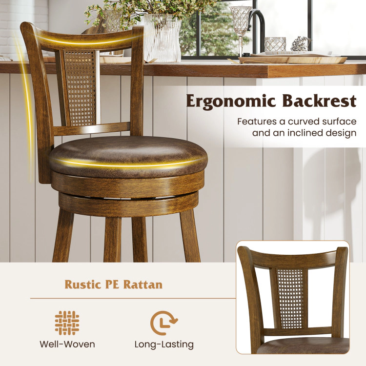 Hivvago Modern Bar Stools with Woven Rattan Back and Solid Wood Legs