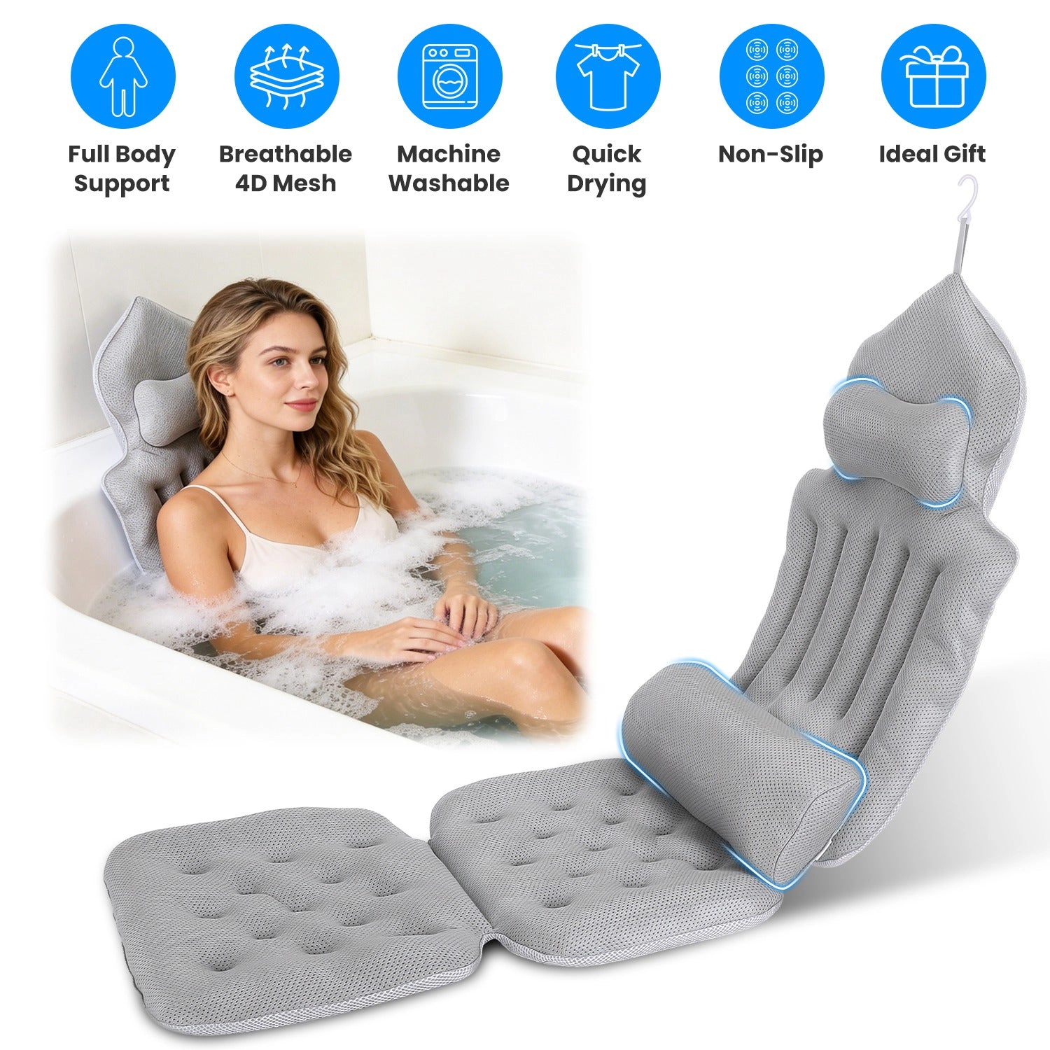 GBruno Quick-Drying Full Body Bath Pillow With Lumbar