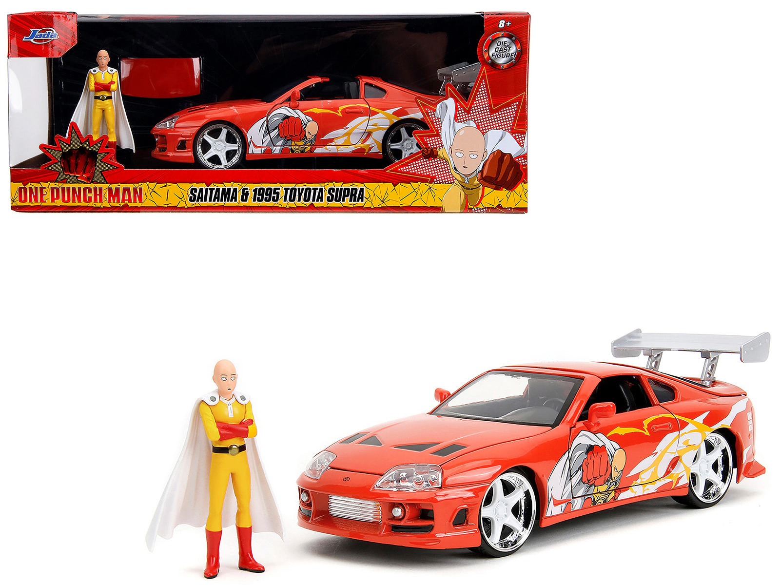 Jada 1995 Toyota Supra Red with Graphics and Saitama Diecast Figure "One Punch Man" (2015-2019) TV Series 1/24