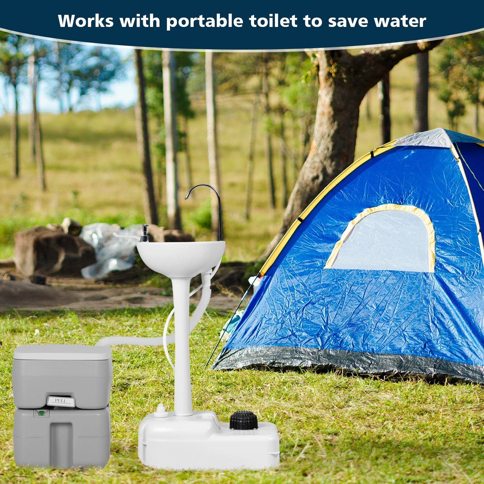 LJG Camping Hand Wash Station Basin Stand with 4.5 Gallon Tank