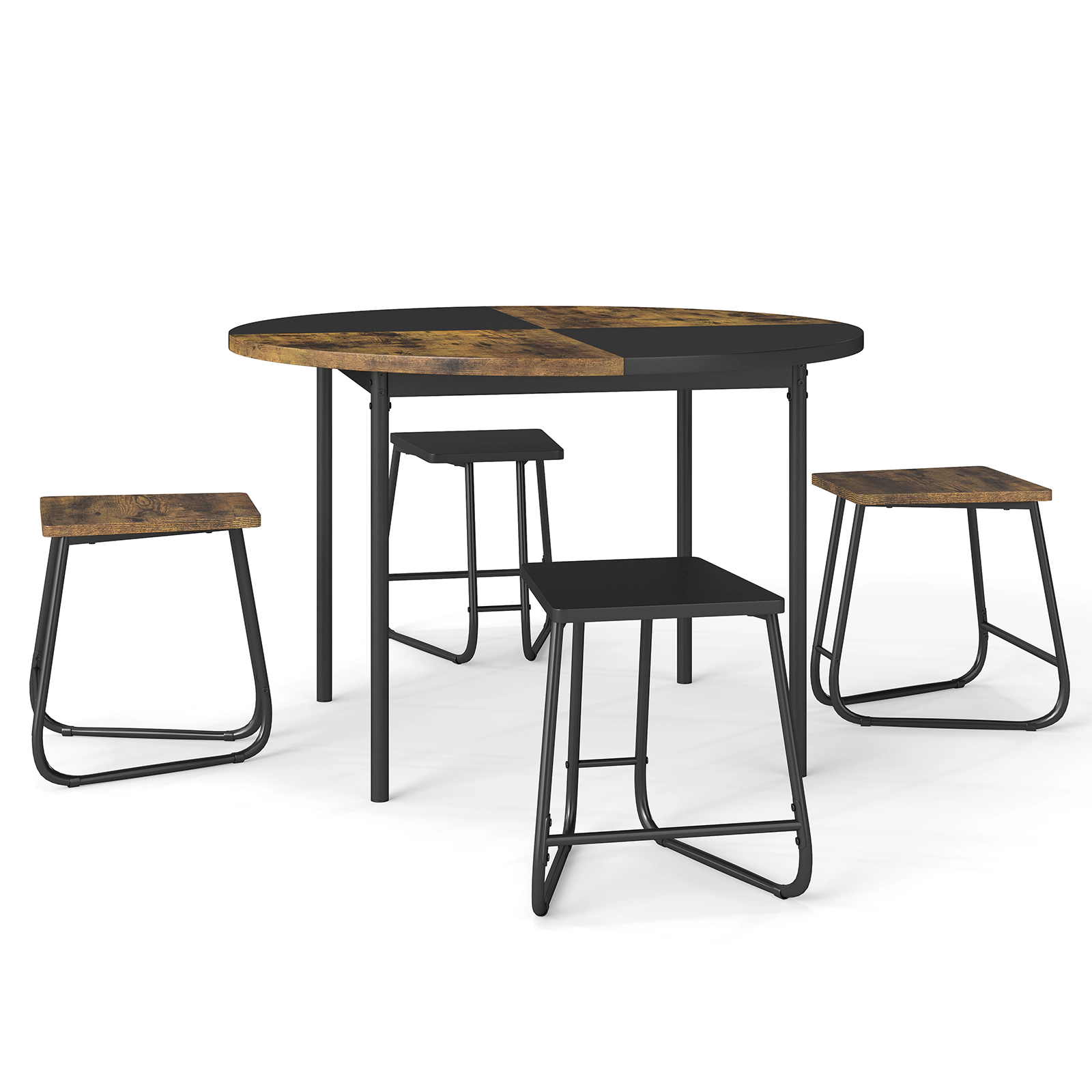 SUGIFT 5-Piece Round Dining Set with 47 x 30-in Table 210-lb Table 330-lb Stools for 4 Black and Brown