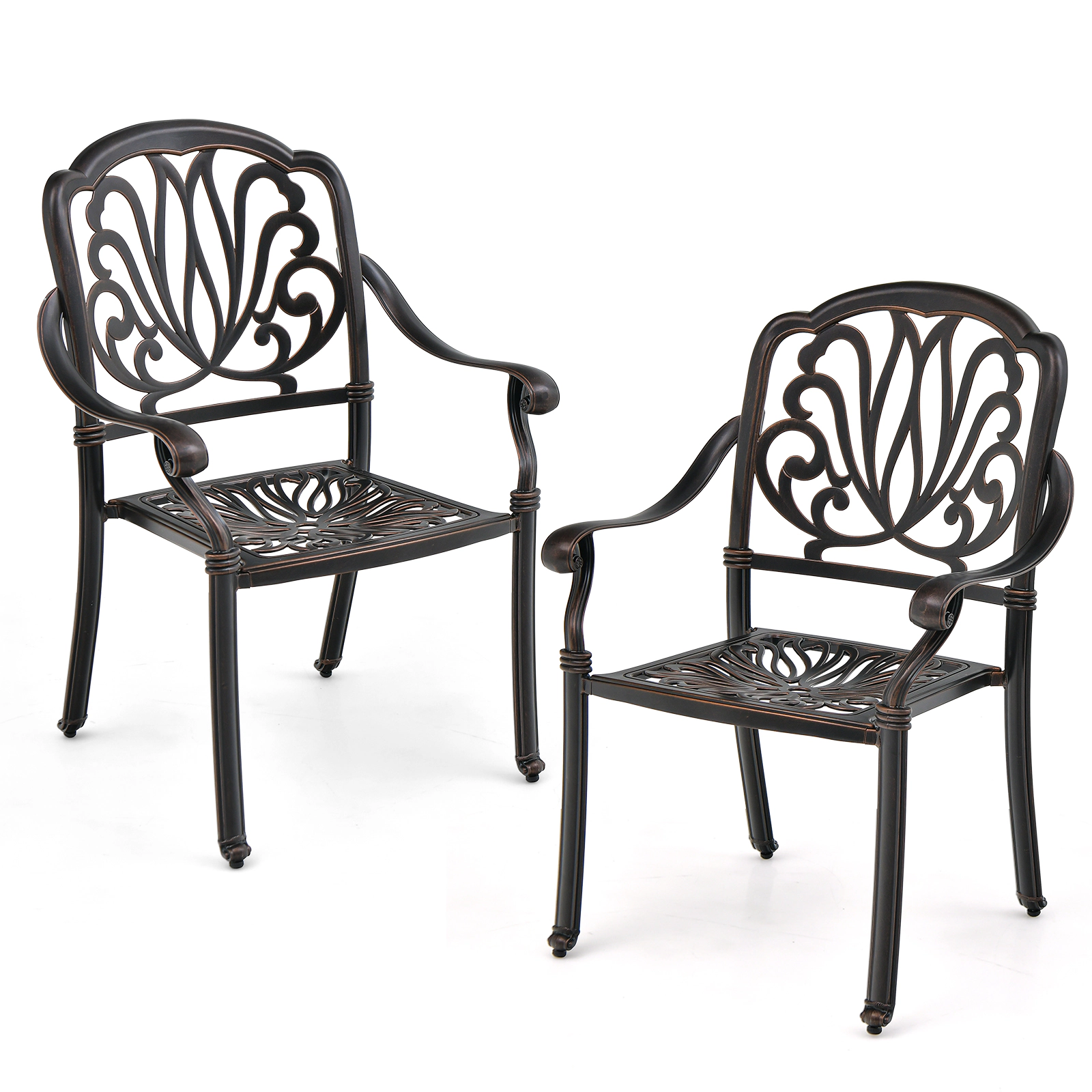 LJG 2 Pieces Patio Cast Aluminum Dining Chairs with Armrests