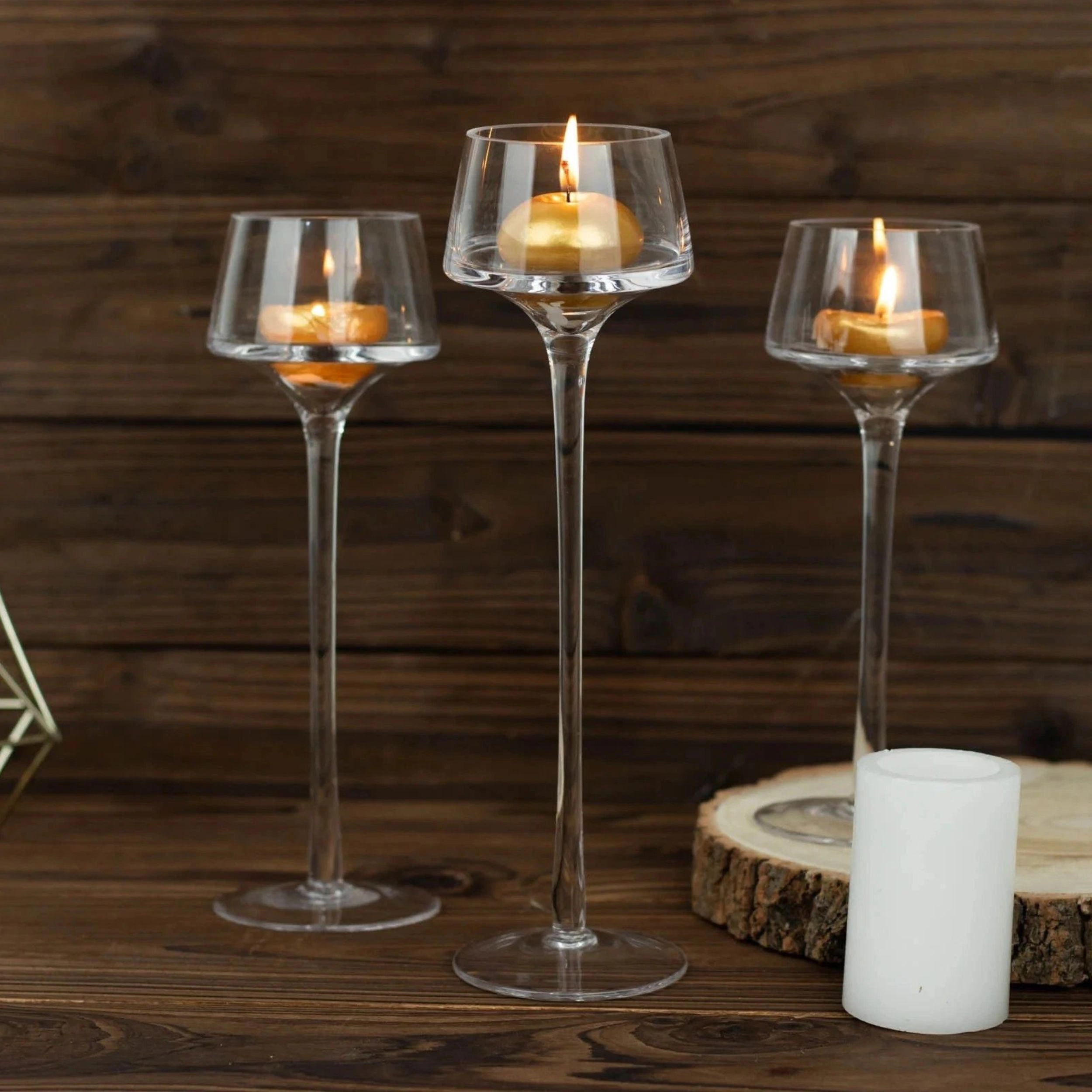 Home Collection Clear Long Stem Glass Candle Holder Vases Set of 3