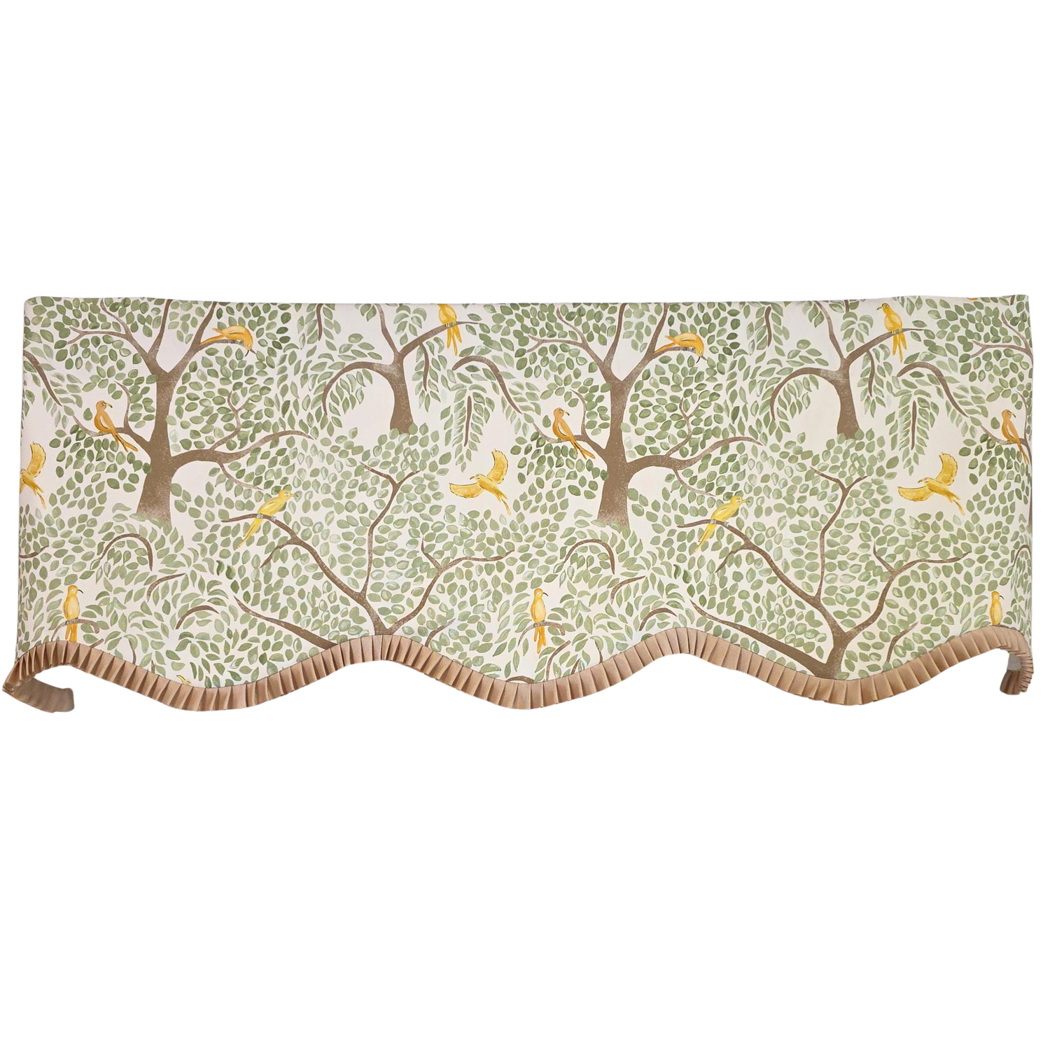 RLF Home Tree Bird Ruffled Provance Window Valance 100% Cotton Lined Rod Pocket 50" x 17" Green