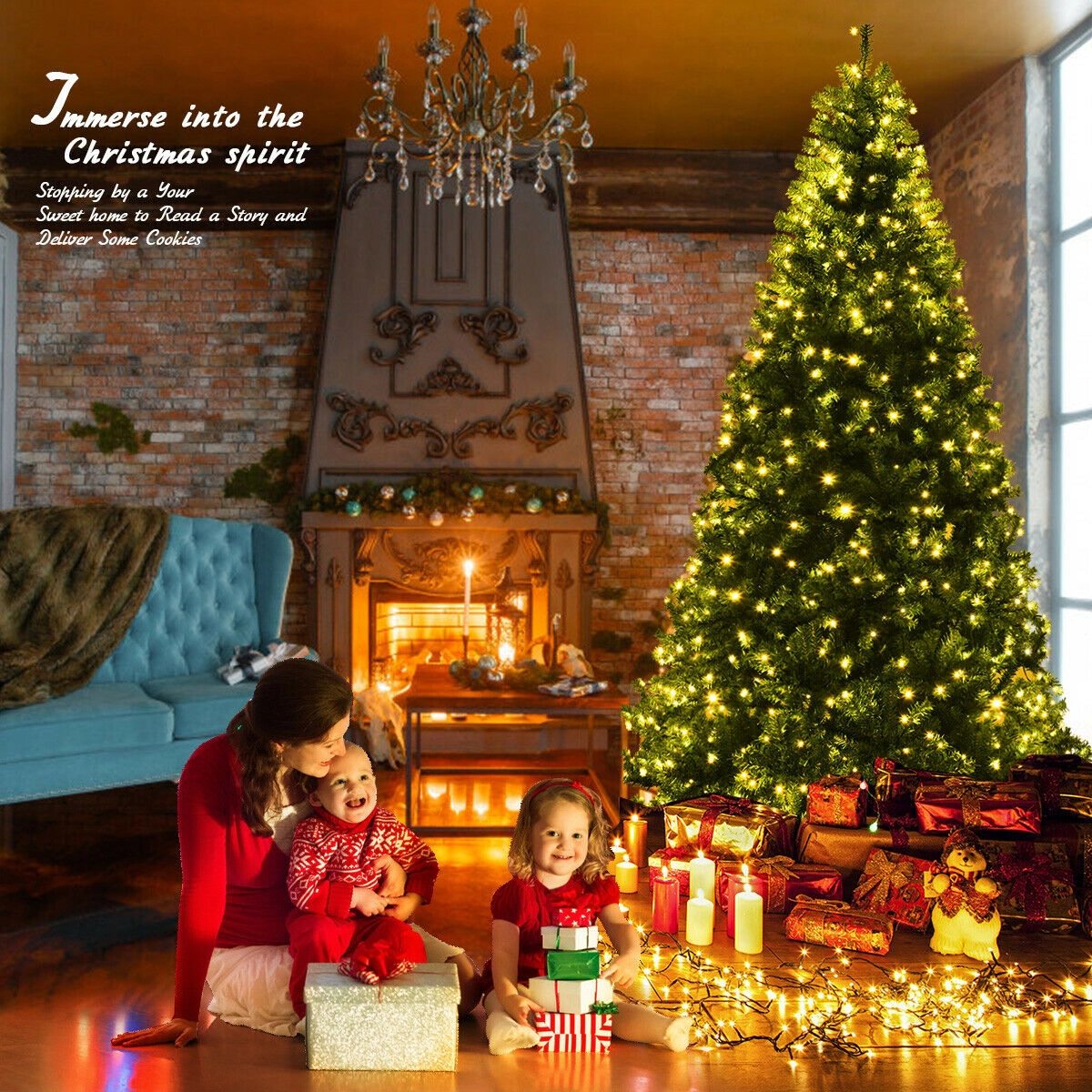 SUGIFT 9-ft Green Pre-Lit Hinged Artificial Christmas Tree with 1000 LED Lights 2944 Tips and 11 Patterns