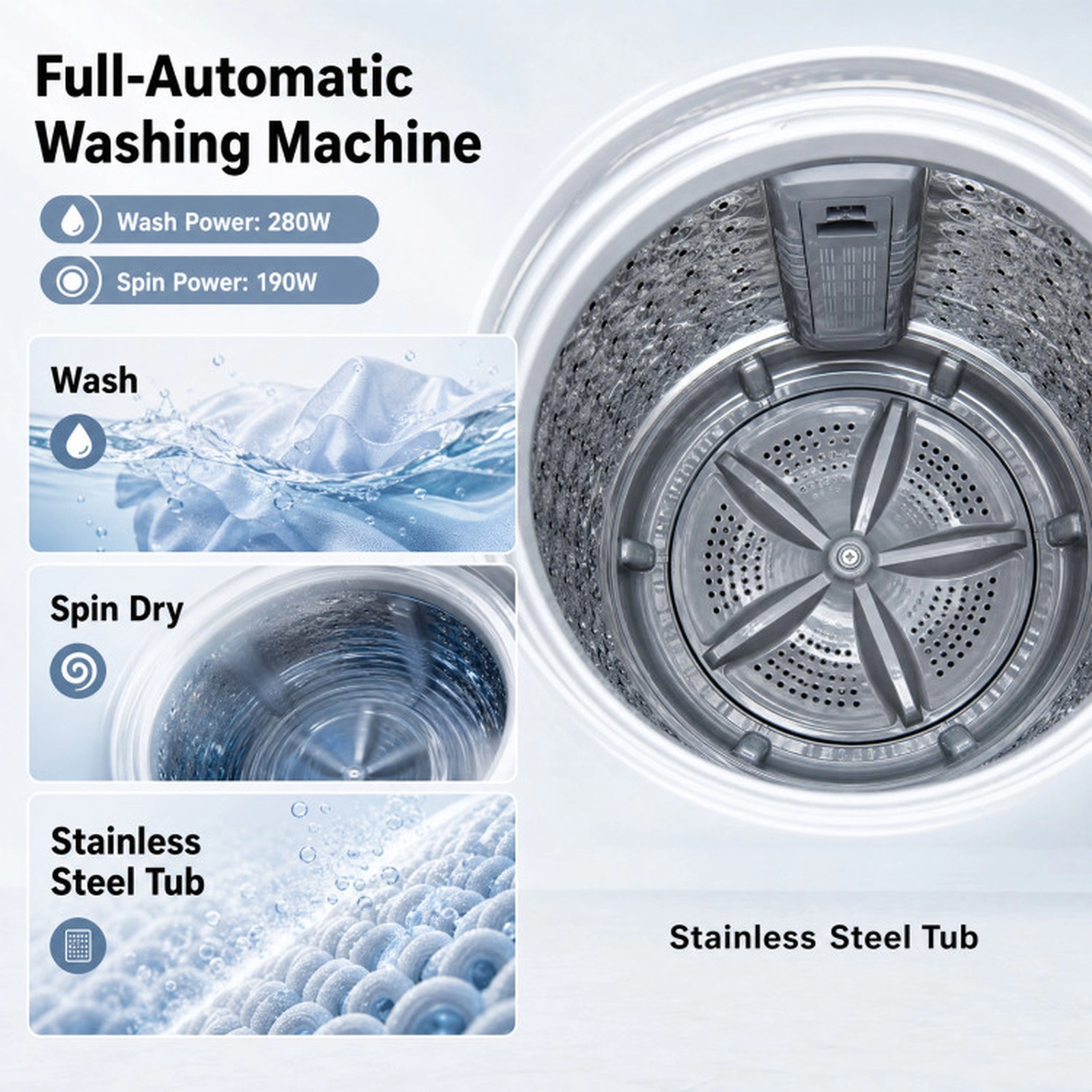 SUGIFT 7.7-lb Full Automatic Washing Machine with 8 Programs 6 Water Levels and Built-in Drain Pump