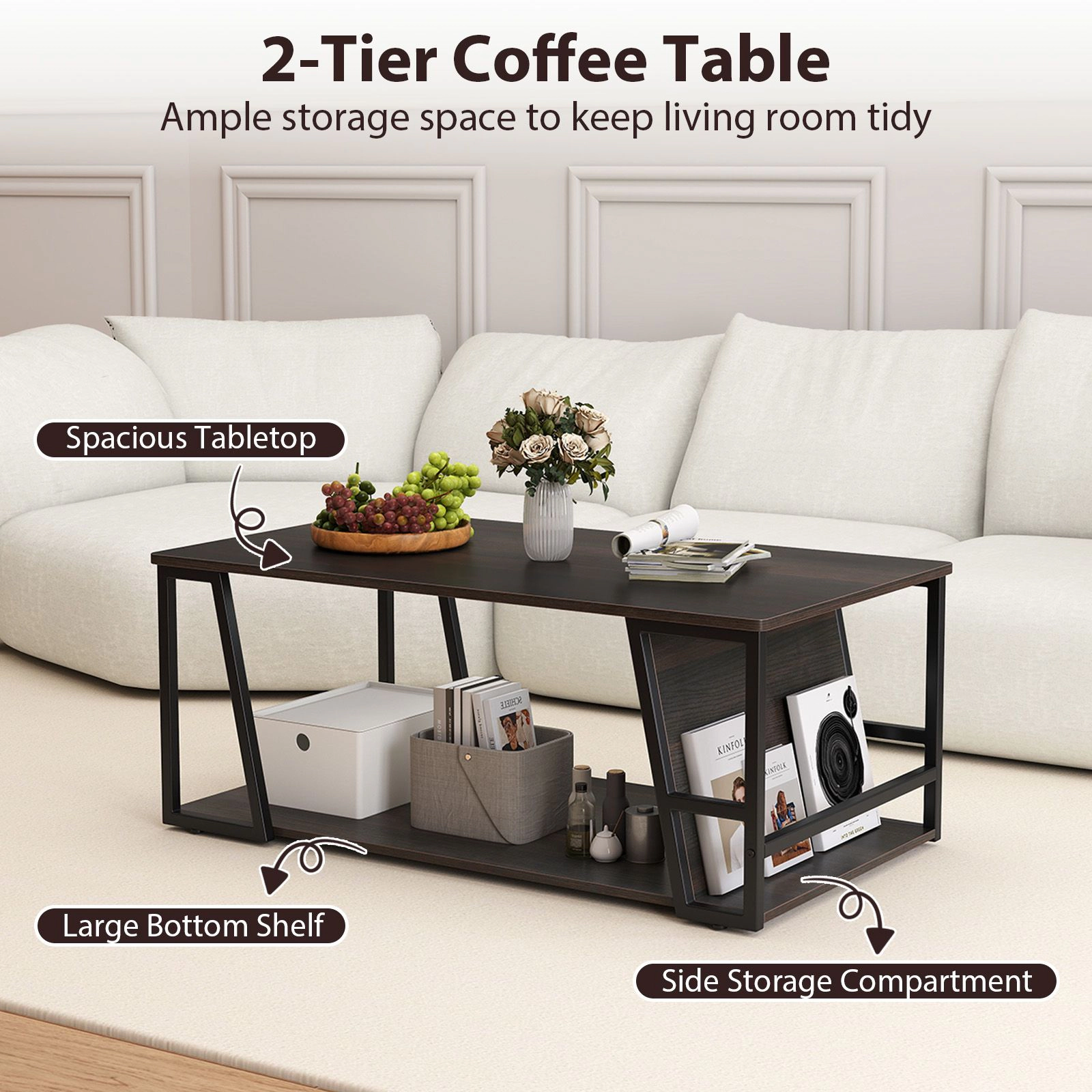 SlickBlue Industrial Coffee Table with Metal Frame and Storage