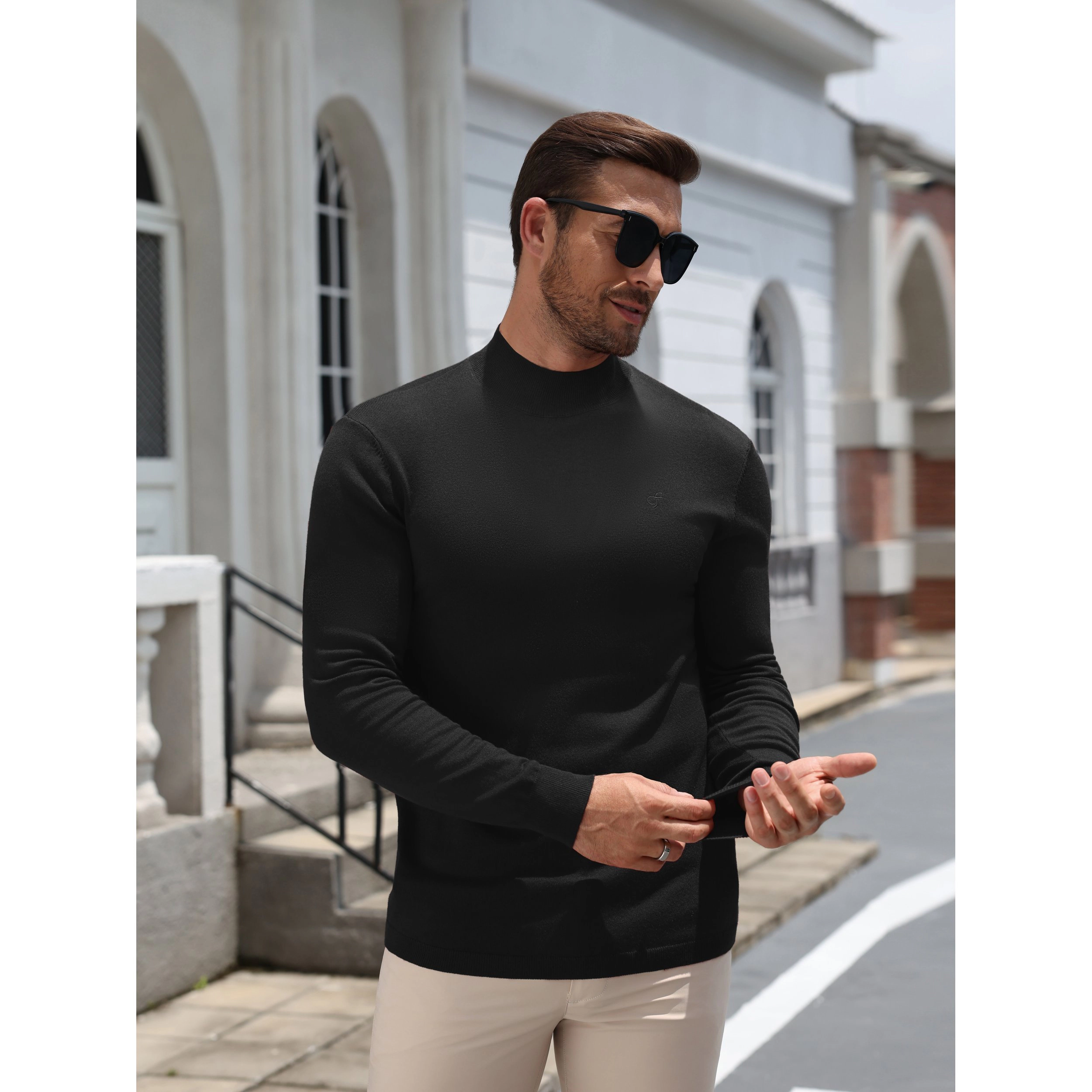 COOFANDY Men's Mock Neck Fine Knit Long Sleeve Pullover