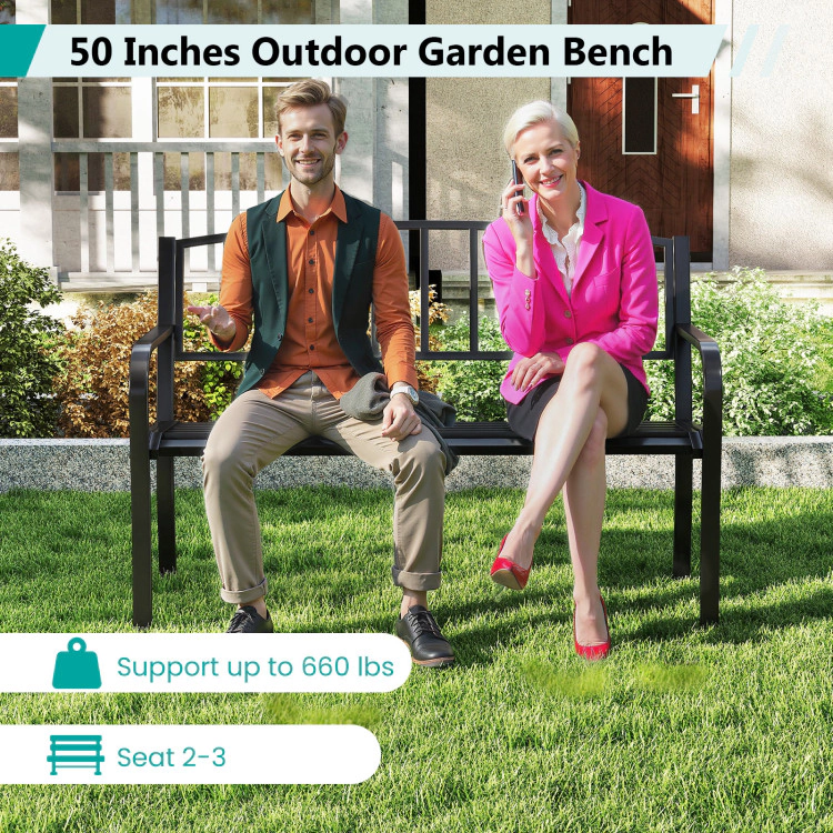 Hivvago 50 Inches Outdoor Garden Bench With Slatted Backrest And Curved Armrests-Black