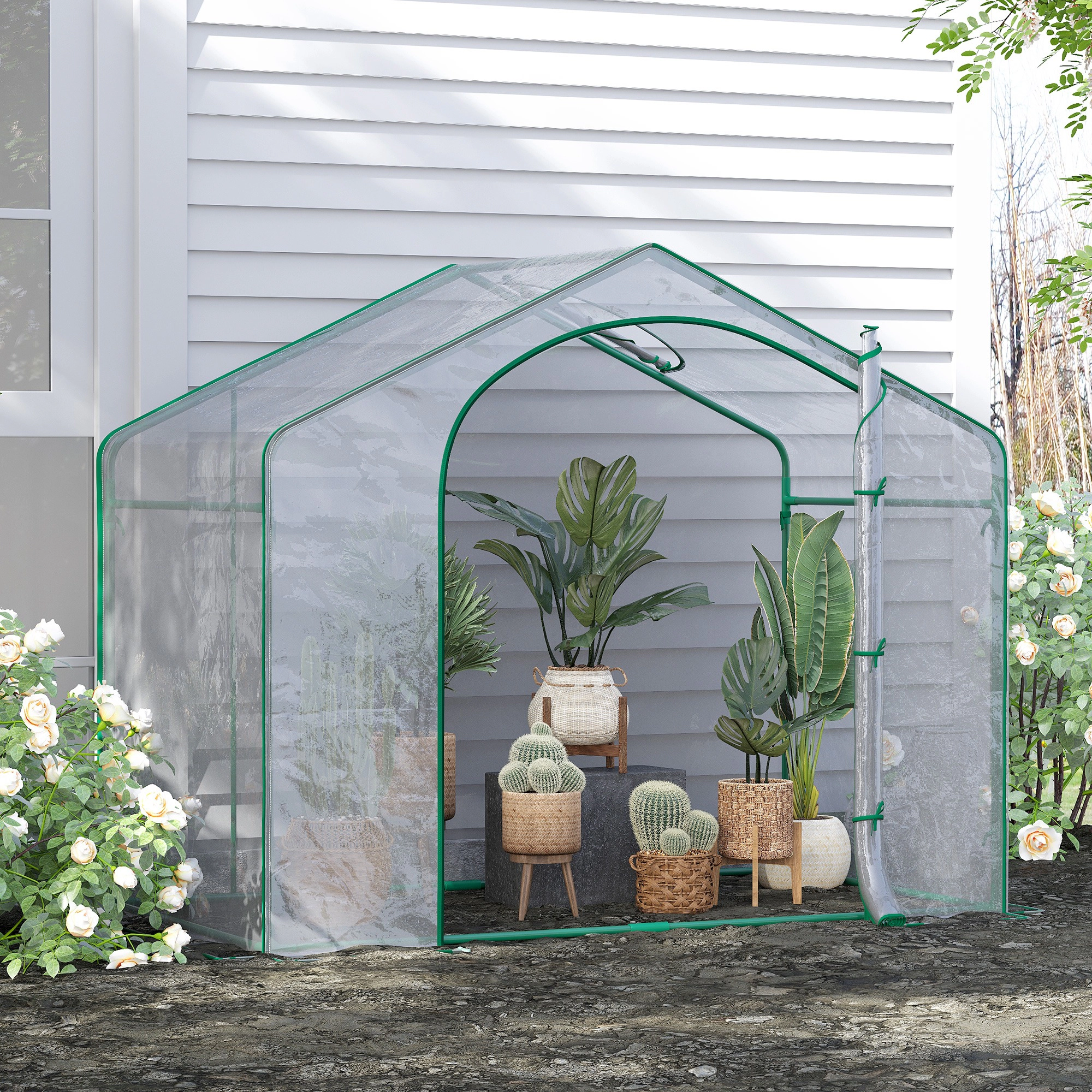 HONGGE 6' x 3' 5' Portable Walk-in Greenhouse, Cover, Steel Frame Garden Hot House, Zipper Door, Top Vent for Flowers