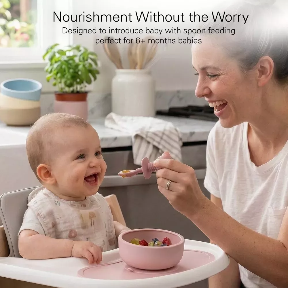 Sperric Silicone Baby Feeding Set - Suction Bowls w/ Lids & Spoons, Waterproof Baby Bibs, Stacking Teether Toys BPA‑Free