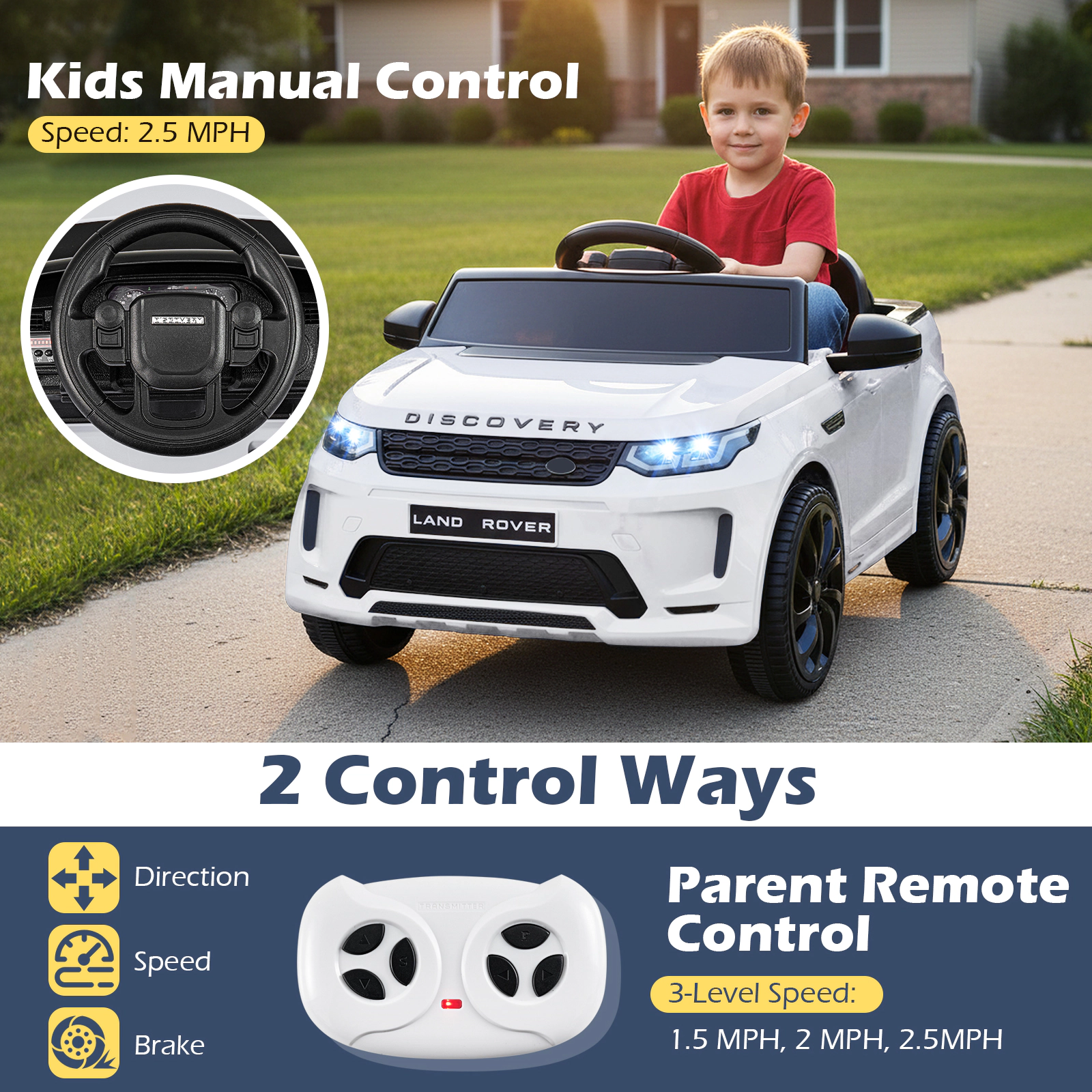 SUGIFT Kids White 12V SUV Ride On Car with Remote Control and Soft Start 38-in W 17-in H 66-lb Seat Capacity