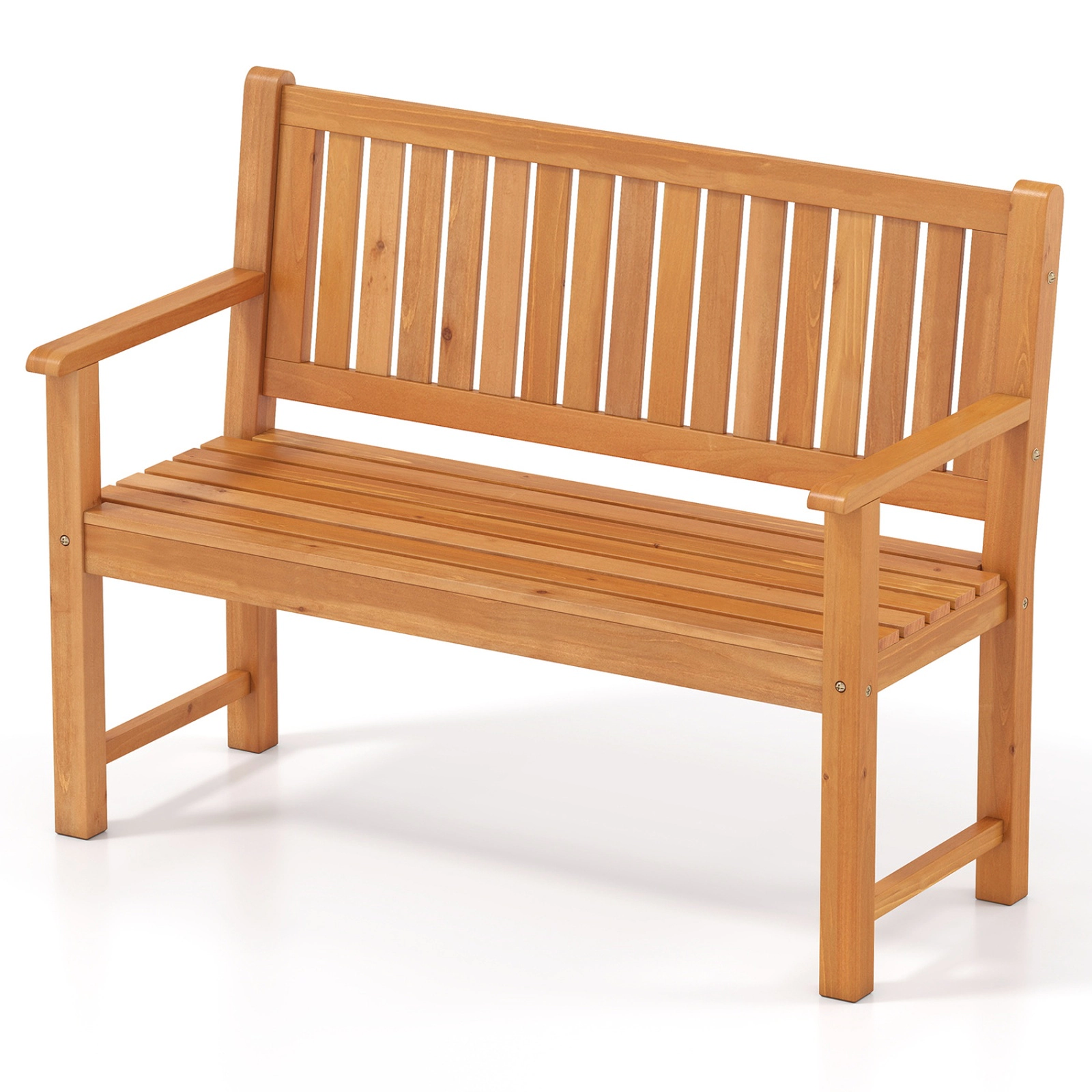 SUGIFT 2-Seater Outdoor Fir Wood Bench with Backrest and Armrests 660-lb Capacity Natural