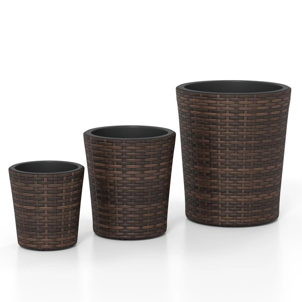 Hivvago Set of 3 Plastic Planters with Drainage Holes and Saucers for Porch and Garden