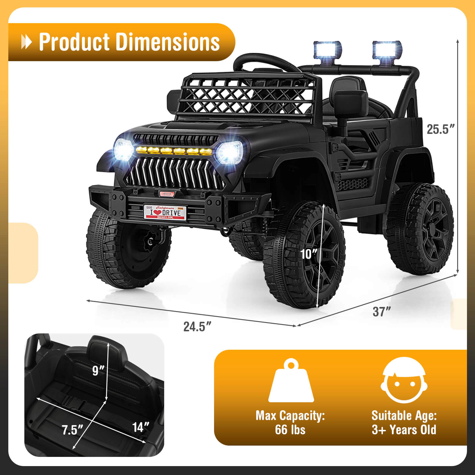 Costway 12V Kids Ride on Truck Car w/ Parental Remote 3 Speeds LED Lights & Music Player