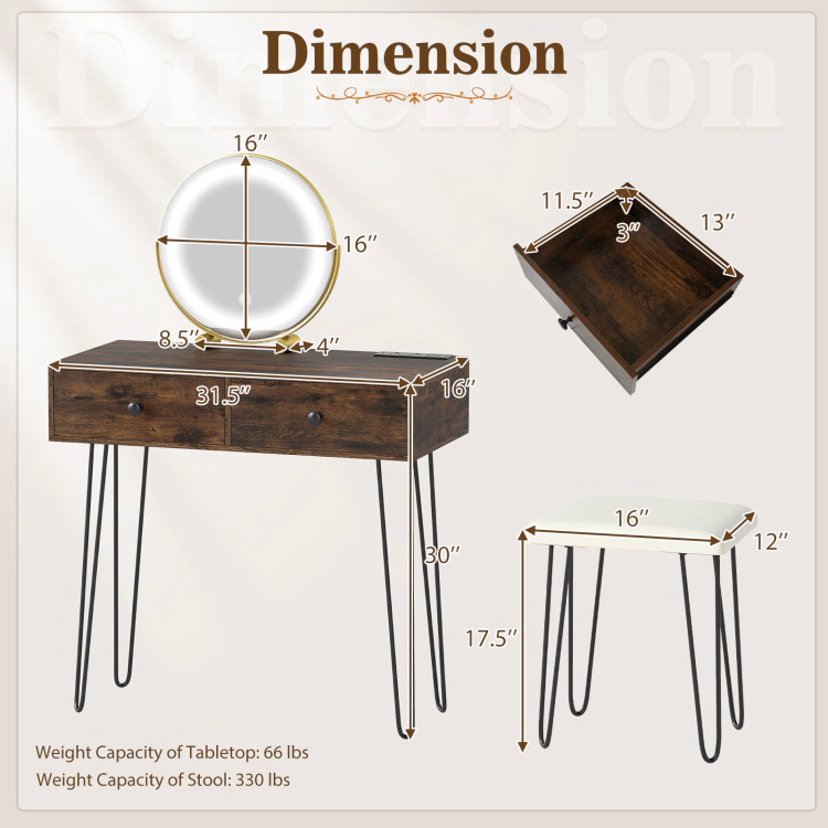 Hivvago Vanity Desk With Lighted Adjustable Mirror For Bedroom