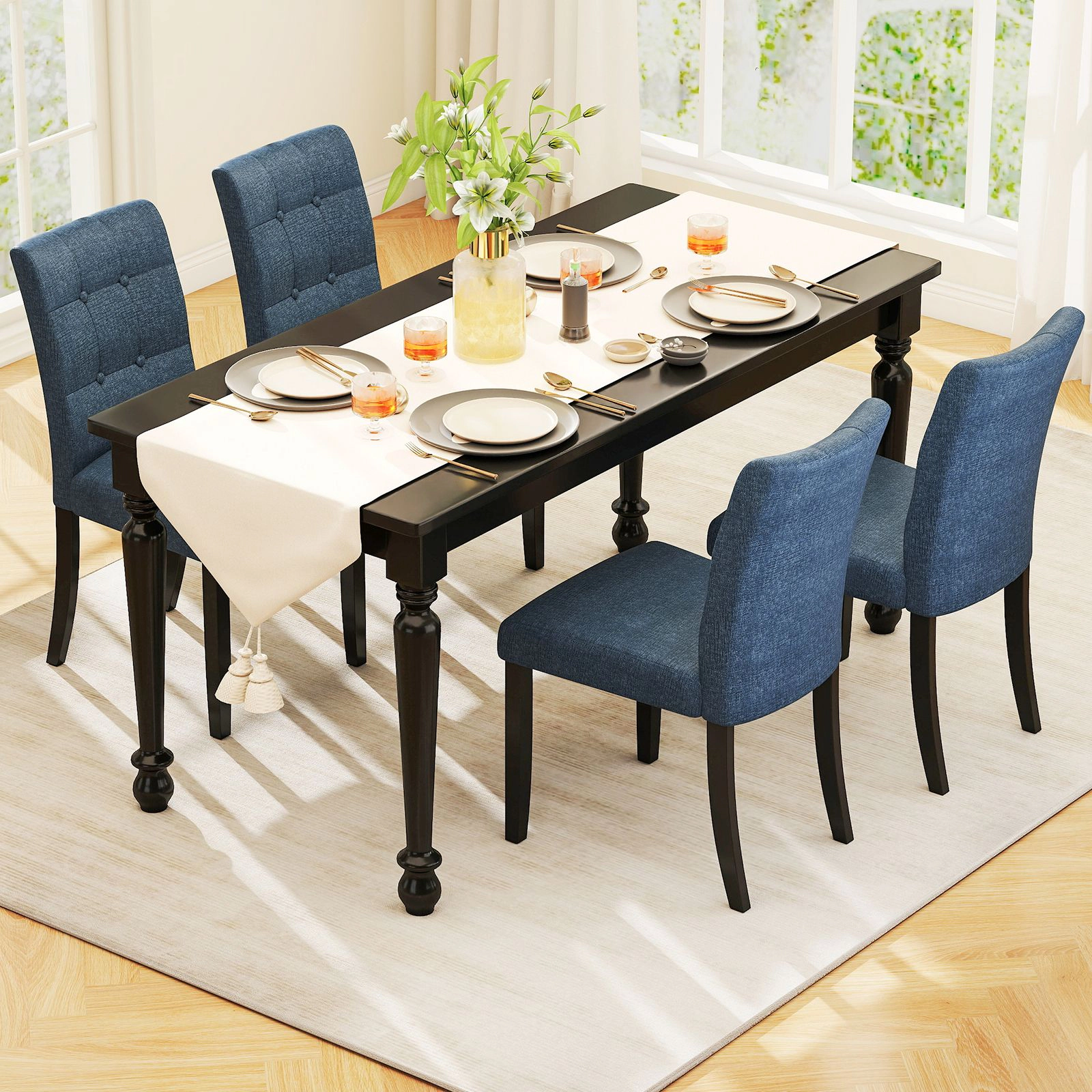 SlickBlue Linen Fabric Dining Chairs with Wood Legs Set of 2