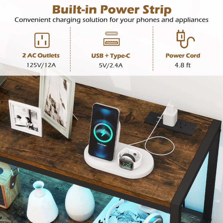 Hivvago Industrial Coffee Bar Cabinet With Led Lights And Charging Station