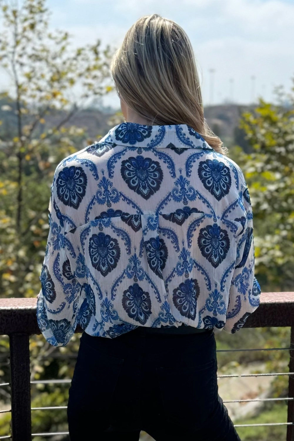 Threaded Pear Women's Mila Pattern Button Top