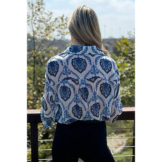 Threaded Pear Women's Mila Pattern Button Top