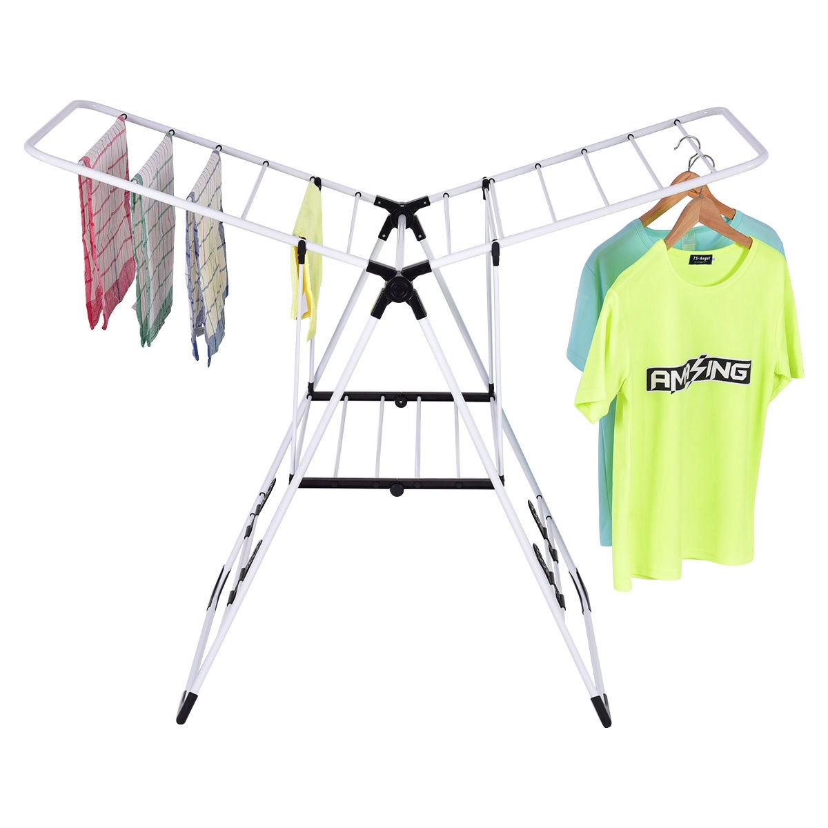 SUGIFT Portable Laundry Clothes Drying Rack White with Adjustable Support Wings