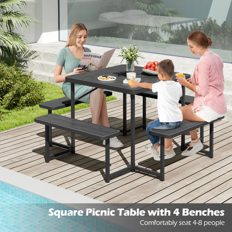 Hivvago Outdoor Square Picnic Table Bench Set For 4-8 People With Umbrella Hole