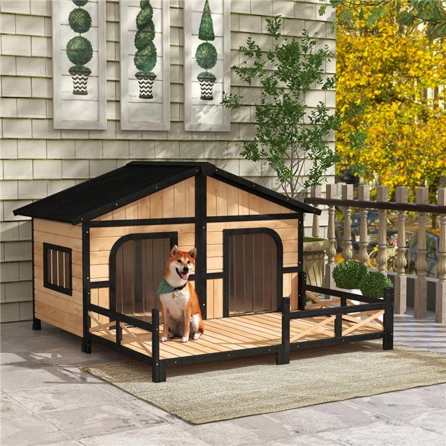 212 Main 59 x 64 x 39 in. Large Wooden Dog House, Natural Wood