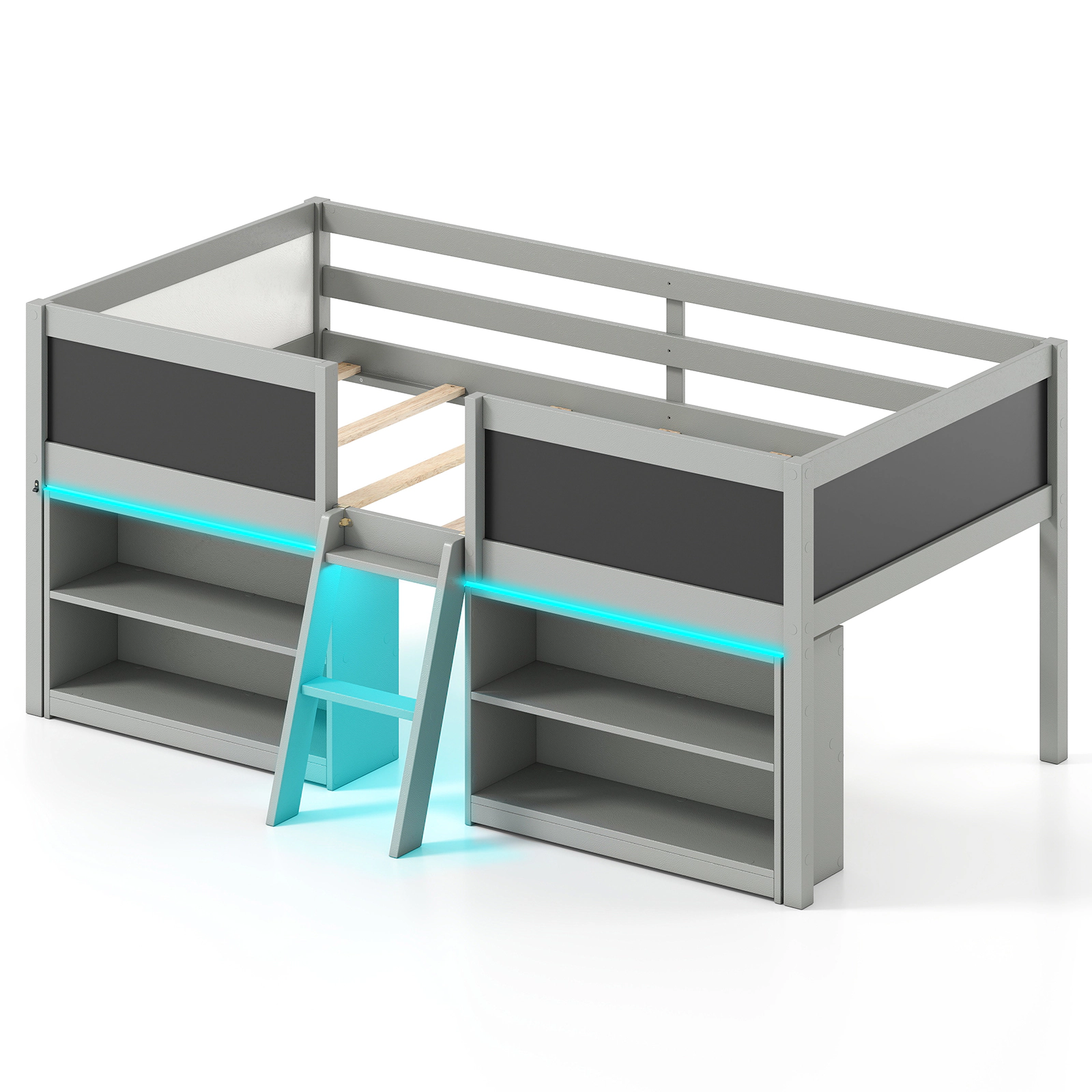 Costway Low Loft Bed Twin Wooden Frame Kid's Cabin w/ Bookcases White