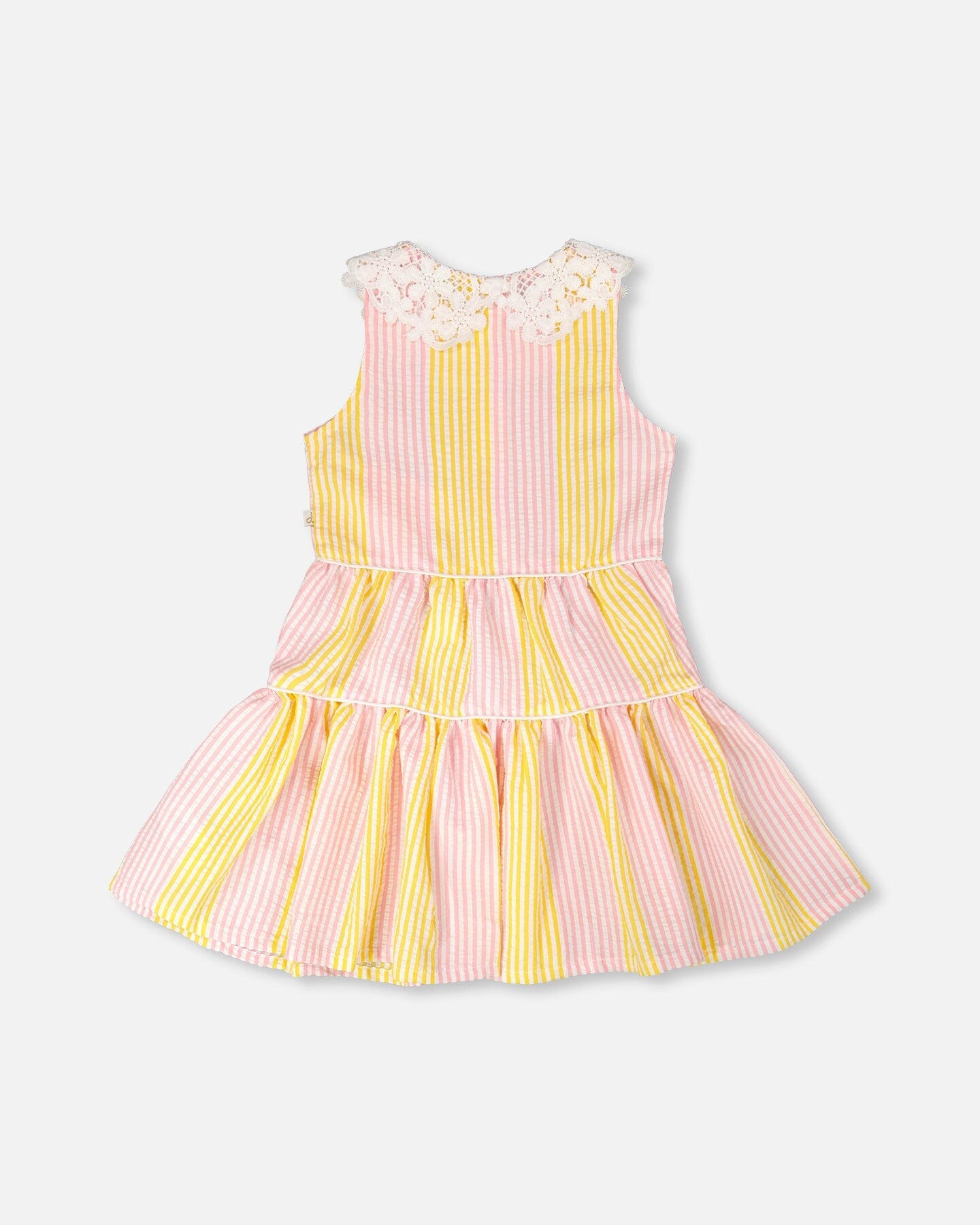 Deux par Deux Girls Sleeveless Dress with Crochet Peter Pan Collar and Stripes