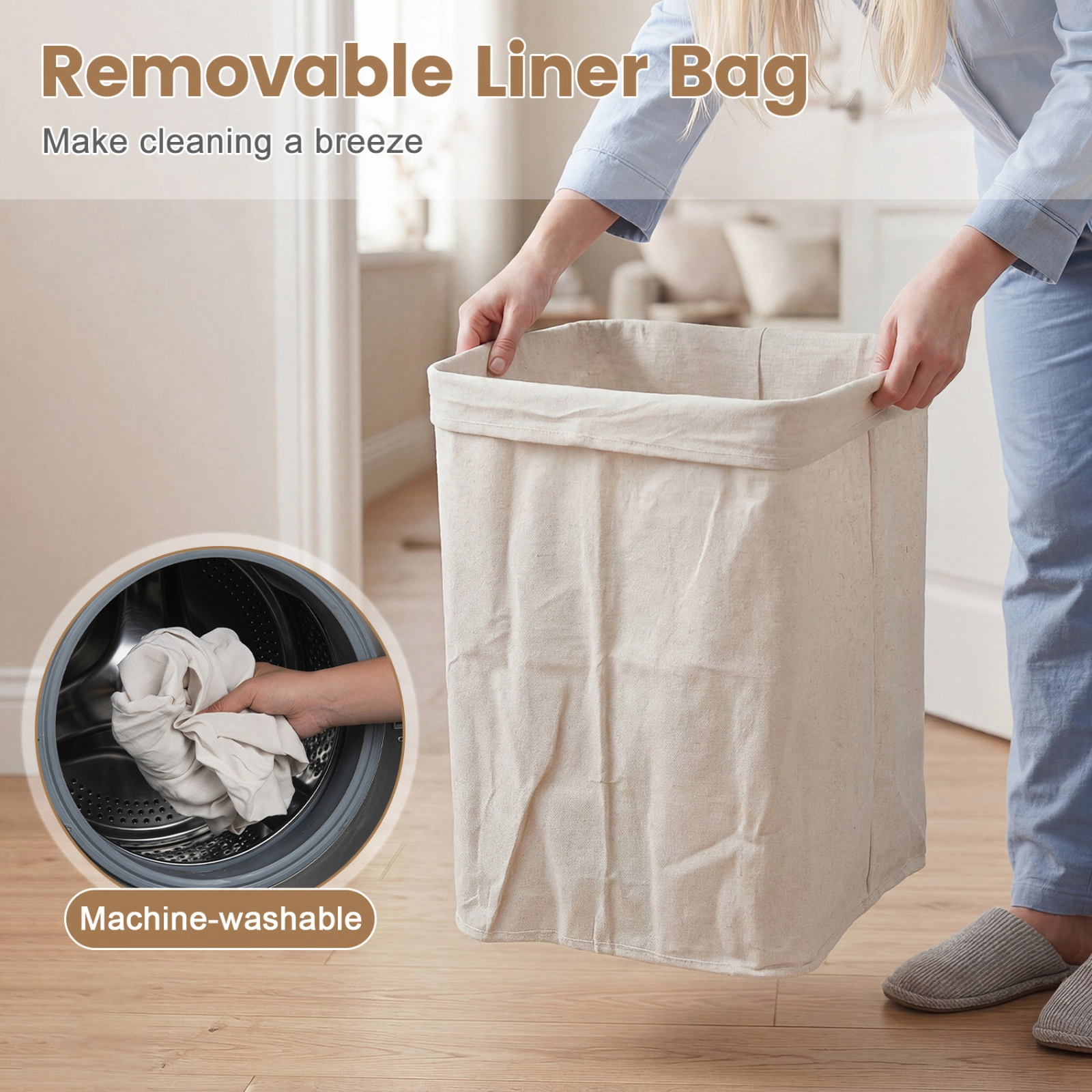SUGIFT Bamboo Clothes Hamper with Removable Liner 33-lb Capacity Green and White Natural