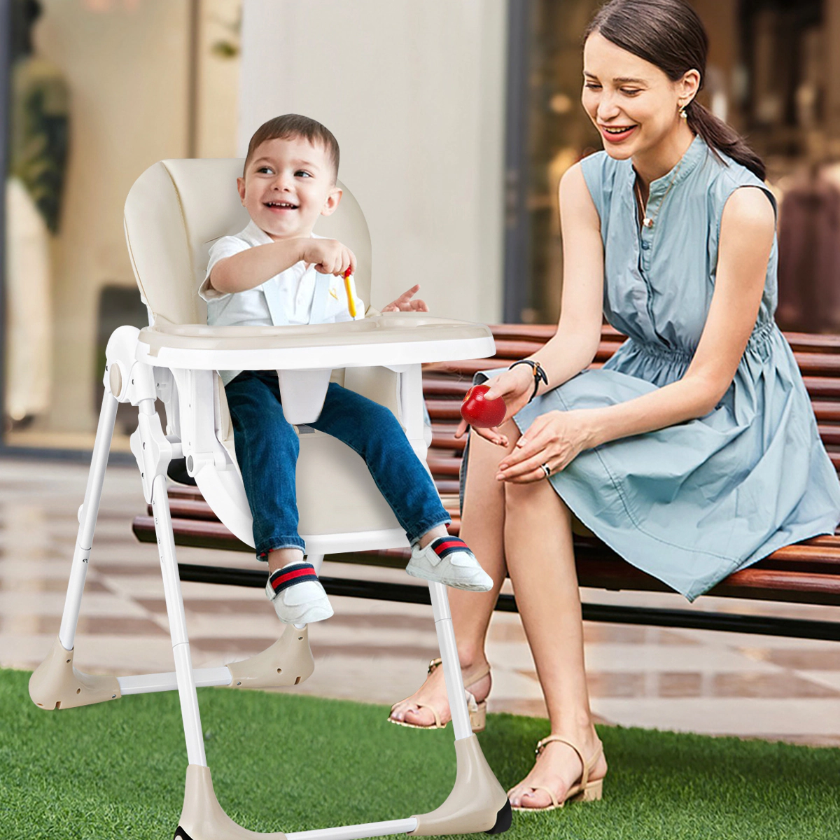 SUGIFT 7 Seat Heights and Reclining Backrest 3-in-1 Convertible Baby High Chair