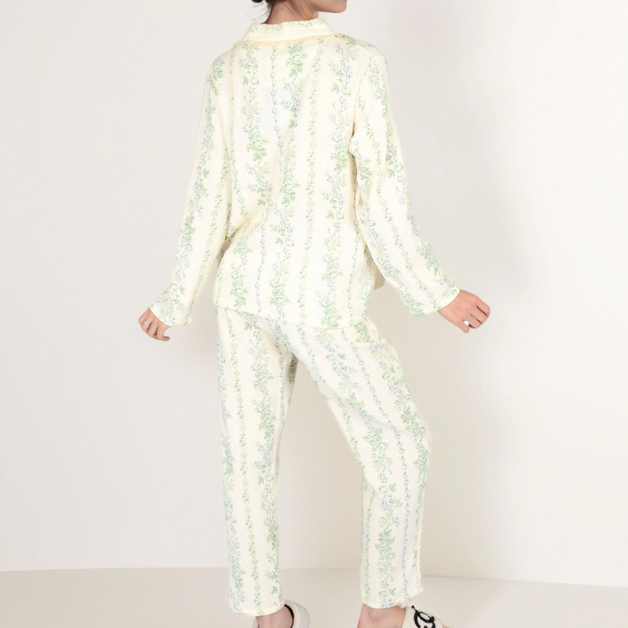 Anna-Kaci Women's Floral Stripe Pajama Set with Button Up Top Chest Pocket and Elastic Waist Pants