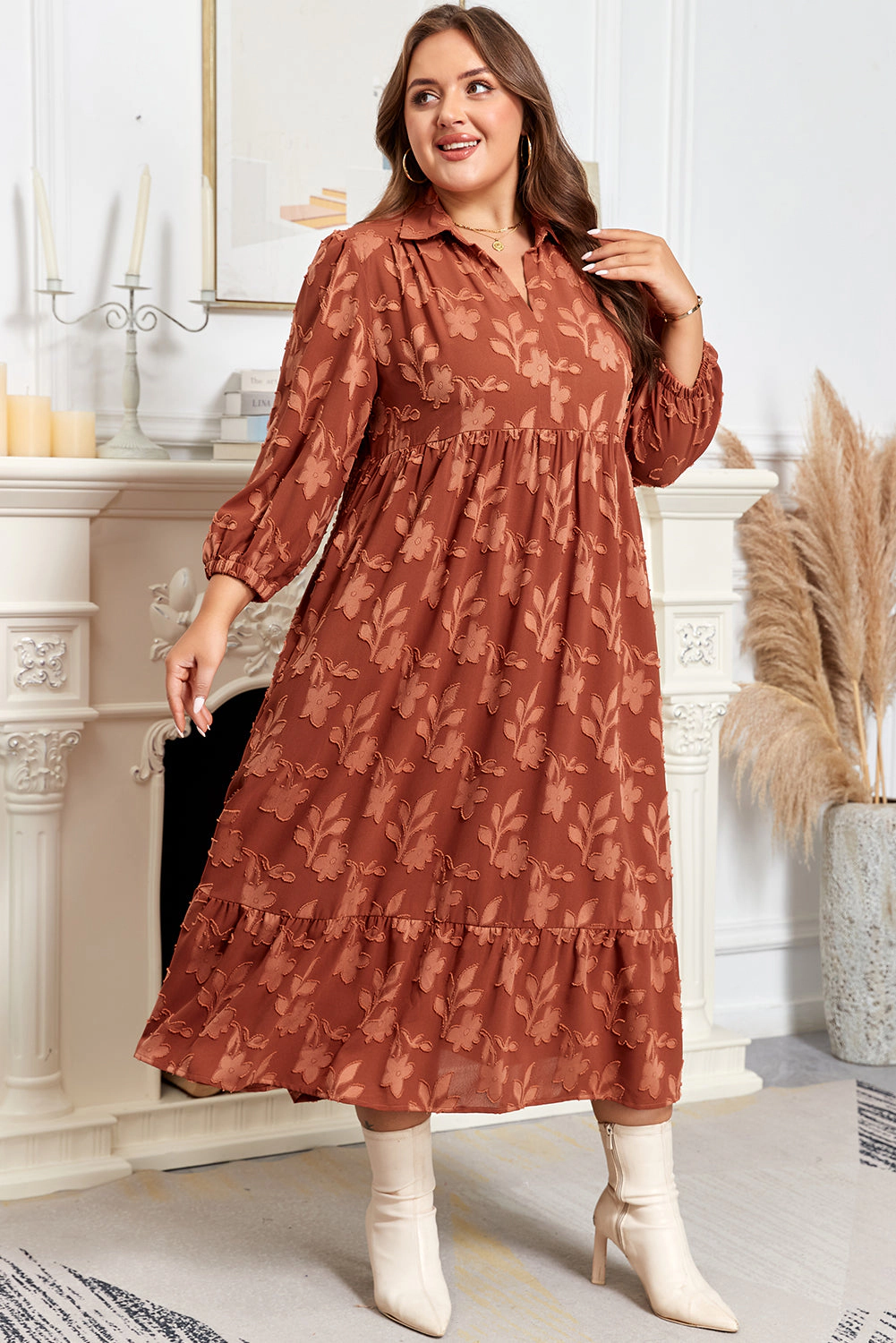 Threaded Pear Women's Mallory 4 Sleeve Long PLUS Dress