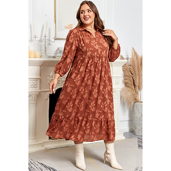 Threaded Pear Women's Mallory 4 Sleeve Long PLUS Dress