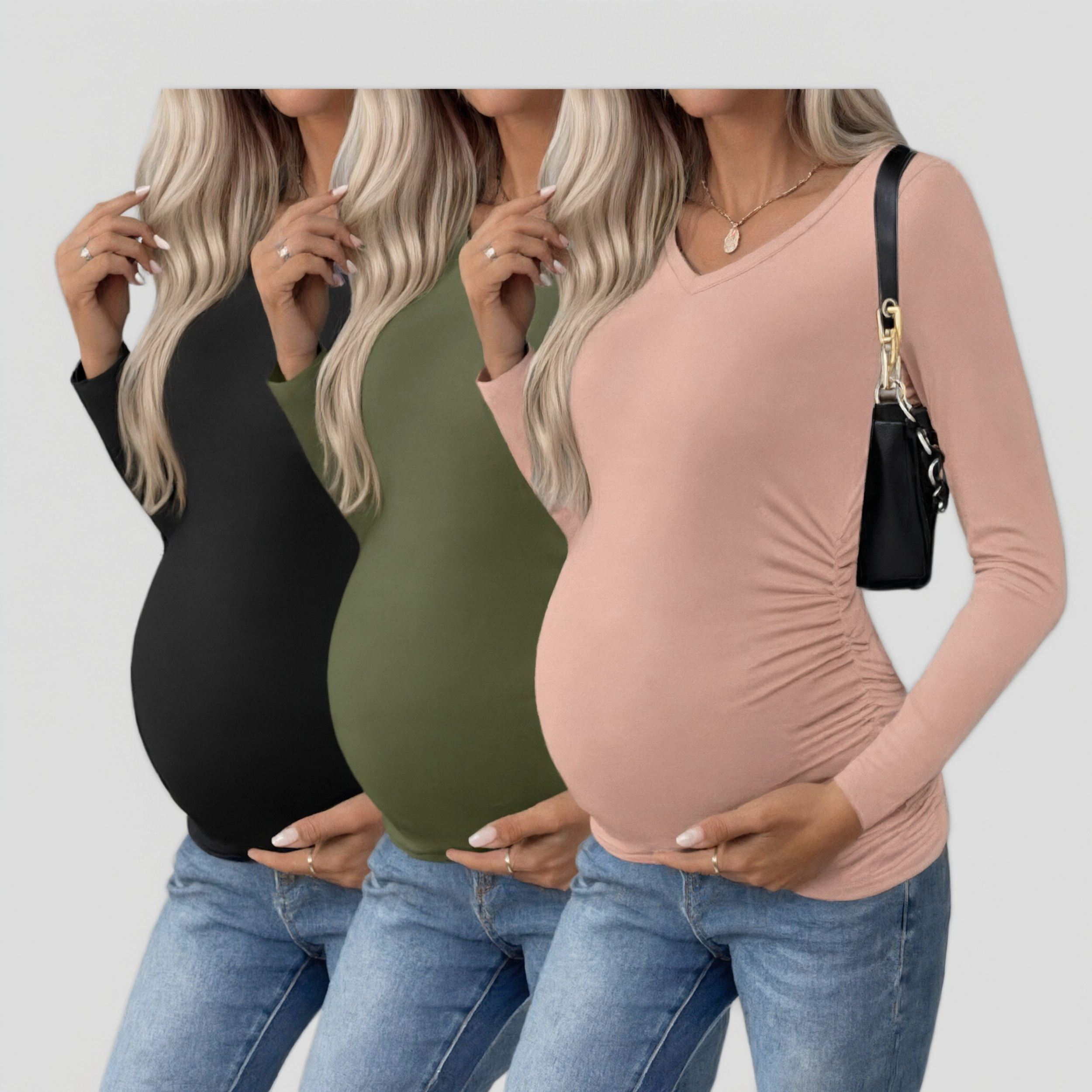 Ekouaer Women's V Neck Long Sleeve Maternity T-Shirt Pregnancy Tops
