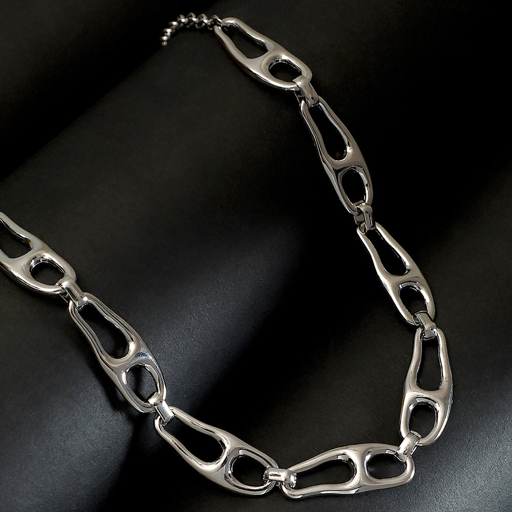 SOHI Women's The Pavement-Link Chain Necklace - Chrome Silver