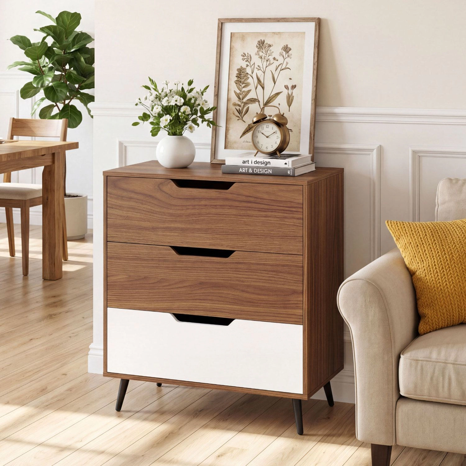 SlickBlue 3-Drawer Bedroom Dresser with Metal Legs and Wall Anchor