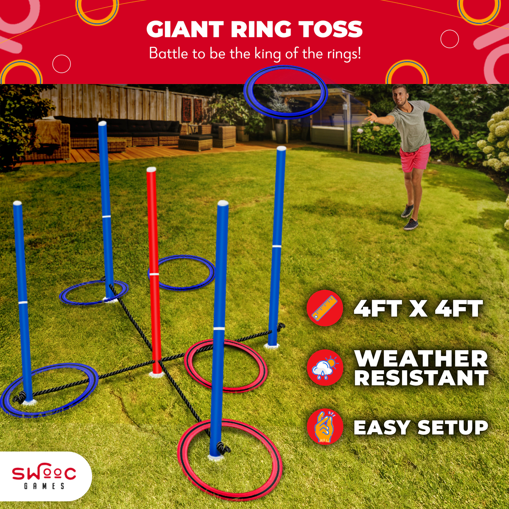 Swooc Games | King Toss™ | Giant Ring Toss Game for Kids and Adults